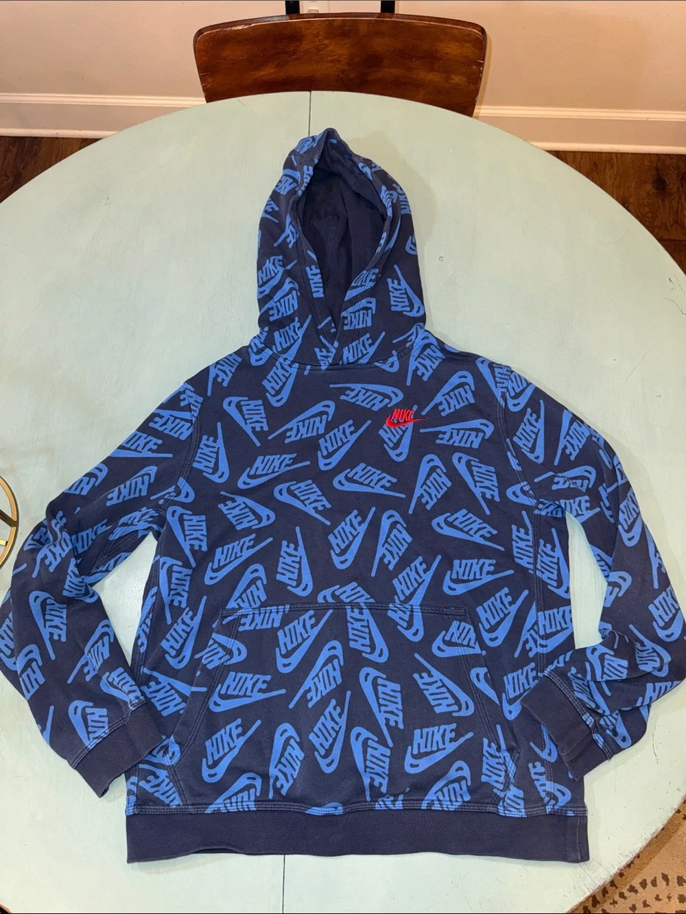Nike Navy Hoodie with Blue All-Over Logo Print